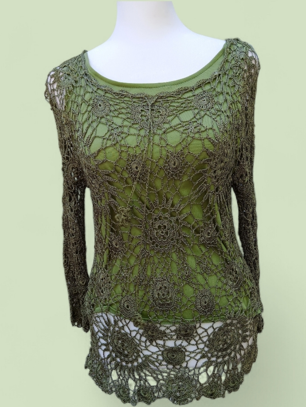 Olive Green Crochet Overlay Top